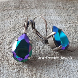 Oorbellen Belle met Swarovski Druppel "Jet Glacier Blue"