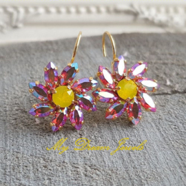 Oorbellen Daisy Flower  Sun of Fire met Swarovski Crystal