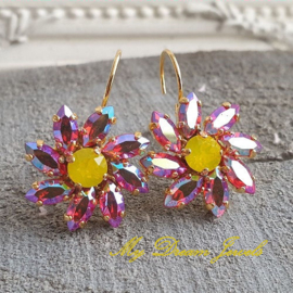 Oorbellen Daisy Flower  Sun of Fire met Swarovski Crystal