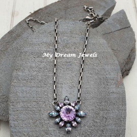 Ketting Navette Flower Vitrail Blue/Violet met Swarovski Crystal