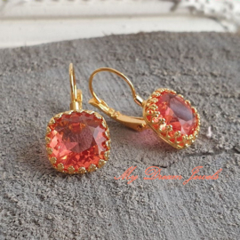 Oorbellen Crown Square met Swarovski Crystal Padparadscha unfoiled