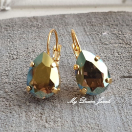 Oorbellen Belle met Swarovski Druppel "Crystal Iridescent Green"