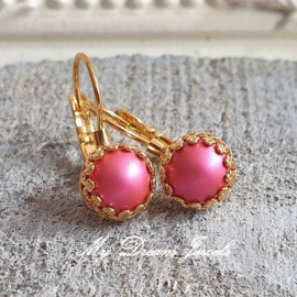 Oorbellen Crown met Swarovski Pearl Mulberry Pink