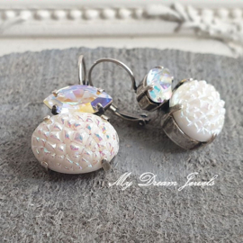 Oorbellen Diana "Crystal AB & Vintage Sparkling White Bubble Glass"