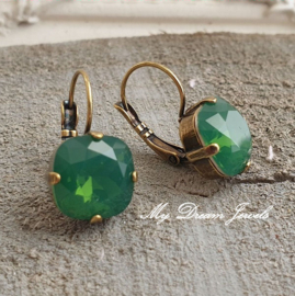 Oorbellen Square met Swarovski Palace Green Opal