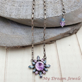 Ketting Navette Flower Vitrail Blue/Violet met Swarovski Crystal