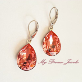 Oorhangers Swarovski Druppel Rose Peach 18x13mm