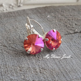 Oorbellen Rivoli met  Swarovski " Rose Brandy"