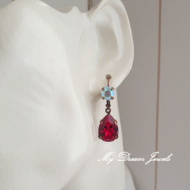 Oorhangers Mary met Swarovski Crystal White Opal Shimmer & Siam Red