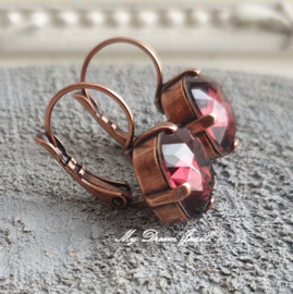 Oorbellen Square met Swarovski " Burgundy"