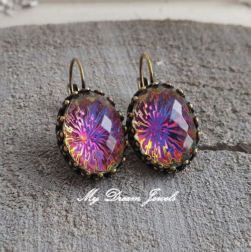Oorbellen Crown "Vintage Crystal Rainbow Star"