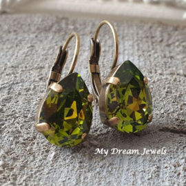 Oorbellen Belle met Swarovski druppel "Olivine "