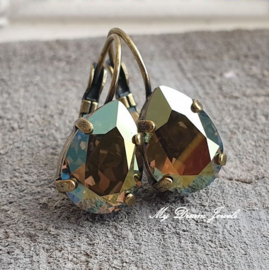 Oorbellen Belle met Swarovski Druppel "Crystal Iridescent Green"
