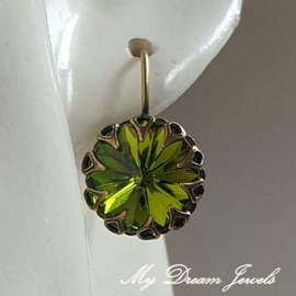 Oorbellen Crown met Swarovski Crystal Olivine