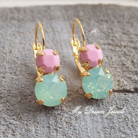 Oorbellen Lara met Swarovski  Opaque Rose & Chrysolite Opal