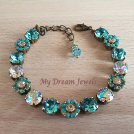 Armband Vintage Flower Turquoise/ Aquamarine met Swarovski Crystal