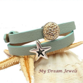 Cuoio Armband Bleached Aqua Blue met Swarovski Crystal Golden Shadow