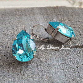 Oorbellen Sofia met Swarovski Druppel 18x13mm"Light Turquoise"