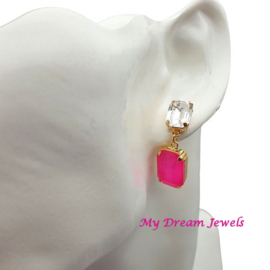 Oorstekers Ilona  "Crystal Neon Pink "met o.a. Swarovski Crystal
