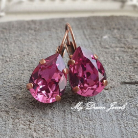 Oorbellen Belle met Swarovski Druppel "Dark Rose"