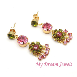 Oorstekers  Boho Twinkle Olive/Pink Flower  