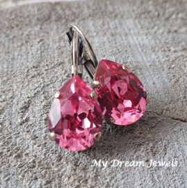 Oorbellen Belle met Swarovski Druppel "Rose"