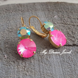 Oorbellen met Swarovski Crystal Pacific & Neon Pink