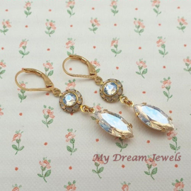 Oorhangers Vintage Swarovski White Opal/Crystal Moonlight