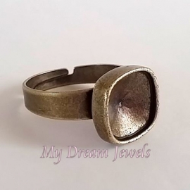 DQ Ring verstelbaar Bronskleurig voor Swarovski vierkant 4470 10mm