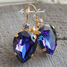 Oorbellen Druppel met Swarovski Helder Crystal & Crystal Heliotrope