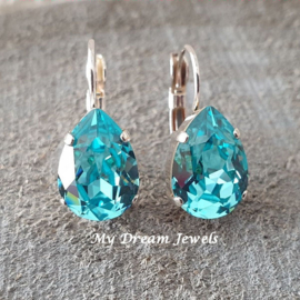 Oorbellen Belle met Swarovski Druppel "Light Turquoise"