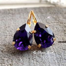 Oorbellen Belle met Swarovski Druppel "Purple Velvet"