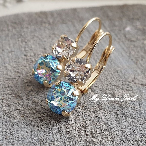Oorbellen Lara met Swarovski " Twinkle Aqua "