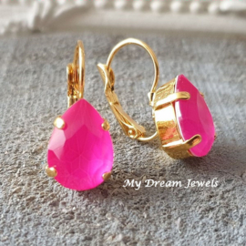 Oorbellen Bella met Crystal druppel "Neon Pink"