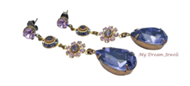 Lange Oorstekers met Vintage Swarovski Flower Violet Tanzenite