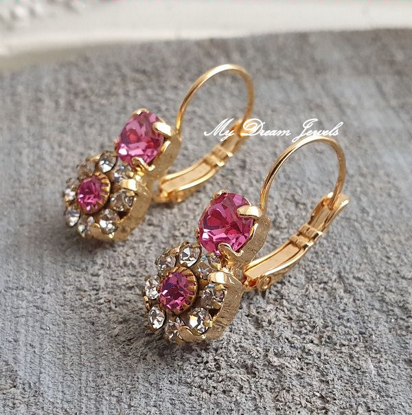 Oorhanger Rosé met Vintage Swarovski Flower Rose en Crystal