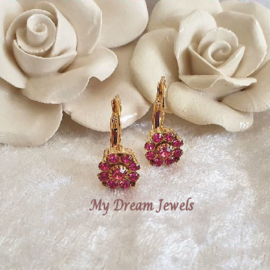 Oorbellen met Vintage Swarovski Flower Fuchsia Pink