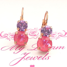 Oorbellen Lara met Swarovski " Violet en Lotus Pink "