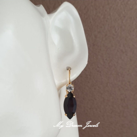 Oorbellen Navette met Swarovski "Crystal & Mocca"