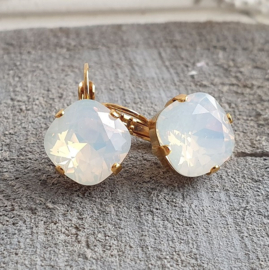 Oorbellen Square met Swarovski White Opal