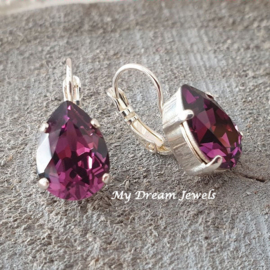 Oorbellen Belle met Swarovski Druppel "Amethyst"