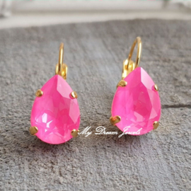 Oorbellen Belle met Swarovski Druppel "Crystal Electric Pink "