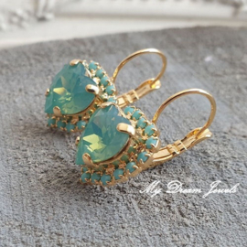 Luxe Oorbellen met Swarovski Hart Pacific Opal & Turquoise