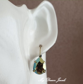 Oorbellen Belle met Swarovski Druppel "Crystal Iridescent Green"