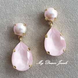 Oorstekers "Dreamy Powder Rose " met Swarovski Crystal