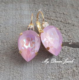 Oorbellen Druppel met Swarovski Helder Crystal & Lavender Delite