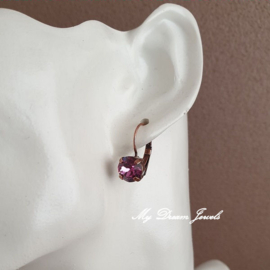 Oorbellen Alison met Swarovski " Dark Rose "
