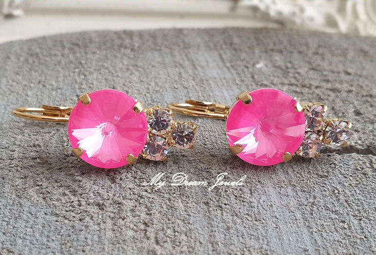 Oorbellen Electric Pink & Helder Crystal met Swarovski Crystal