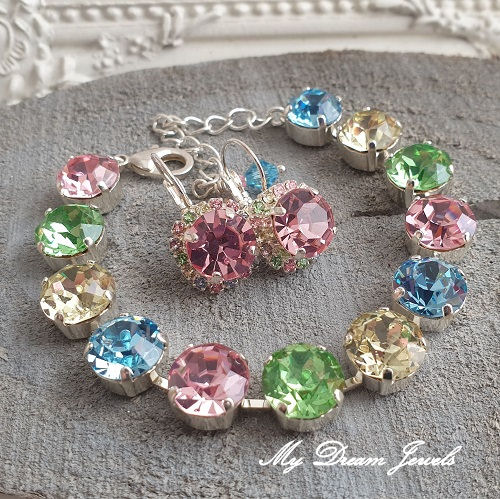 Armband "Shiny Multi Light Pastel" met Vintage Swarovski