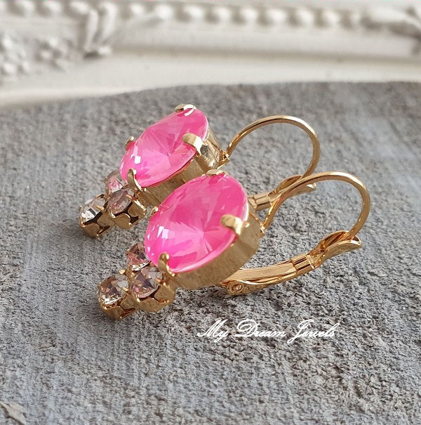 Oorbellen Electric Pink & Helder Crystal met Swarovski Crystal